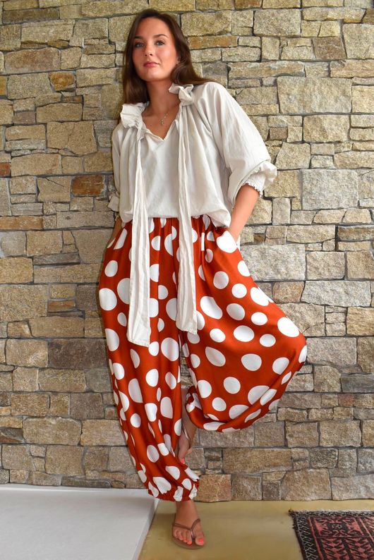 Basso Big Dot Balloon Cuff Pant Rust & White